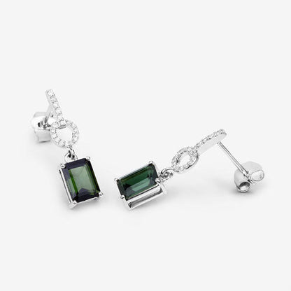 2.28 Carat Genuine Green Tourmaline and White Diamond 14K White Gold Earrings by Bids.com