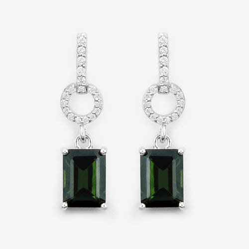 2.28 Carat Genuine Green Tourmaline and White Diamond 14K White Gold Earrings by Bids.com