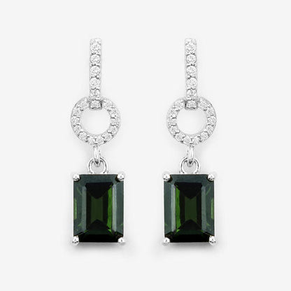 2.28 Carat Genuine Green Tourmaline and White Diamond 14K White Gold Earrings by Bids.com