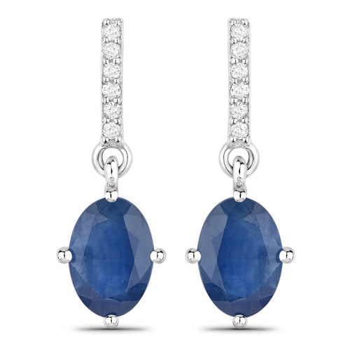 1.95 Carat Genuine Blue Sapphire and White Diamond 10K White Gold Earrings  DestGlow