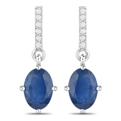 1.95 Carat Genuine Blue Sapphire and White Diamond 10K White Gold Earrings  DestGlow