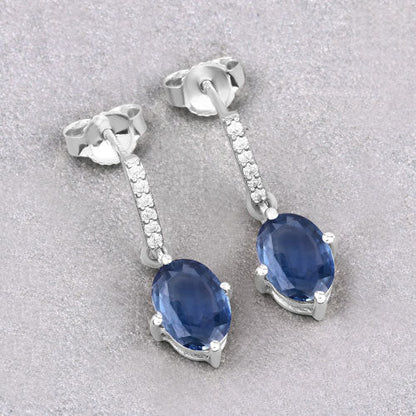 1.95 Carat Genuine Blue Sapphire and White Diamond 10K White Gold Earrings  DestGlow