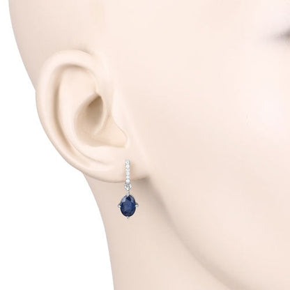 1.95 Carat Genuine Blue Sapphire and White Diamond 10K White Gold Earrings  DestGlow