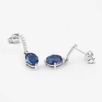1.95 Carat Genuine Blue Sapphire and White Diamond 10K White Gold Earrings  DestGlow