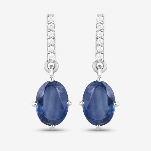 1.95 Carat Genuine Blue Sapphire and White Diamond 10K White Gold Earrings  DestGlow