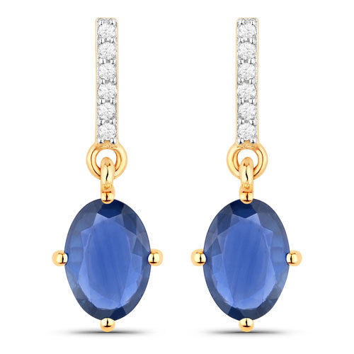 1.95 Carat Genuine Blue Sapphire and White Diamond 14K Yellow Gold Earrings by Bids.com