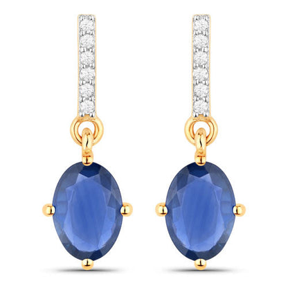 1.95 Carat Genuine Blue Sapphire and White Diamond 14K Yellow Gold Earrings by Bids.com