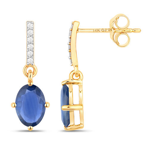 1.95 Carat Genuine Blue Sapphire and White Diamond 14K Yellow Gold Earrings by Bids.com