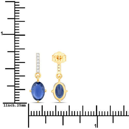1.95 Carat Genuine Blue Sapphire and White Diamond 14K Yellow Gold Earrings by Bids.com