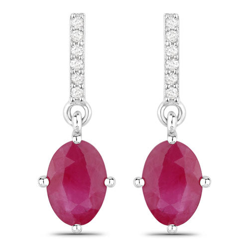 1.75 Carat Genuine Ruby and White Diamond 10K White Gold Earrings by Bids.com