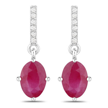 1.75 Carat Genuine Ruby and White Diamond 10K White Gold Earrings by Bids.com