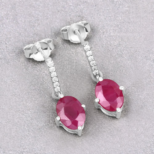 1.75 Carat Genuine Ruby and White Diamond 10K White Gold Earrings by Bids.com