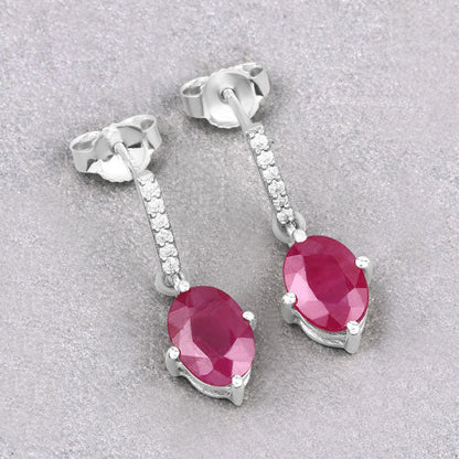 1.75 Carat Genuine Ruby and White Diamond 10K White Gold Earrings by Bids.com