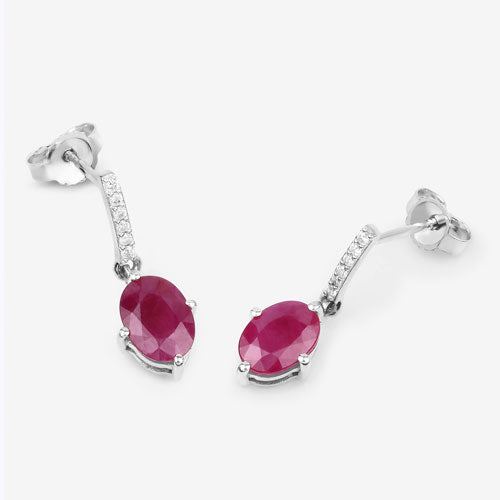 1.75 Carat Genuine Ruby and White Diamond 10K White Gold Earrings by Bids.com