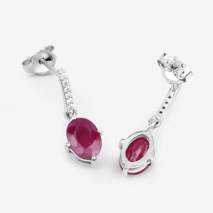 1.75 Carat Genuine Ruby and White Diamond 10K White Gold Earrings by Bids.com