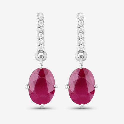 1.75 Carat Genuine Ruby and White Diamond 10K White Gold Earrings by Bids.com