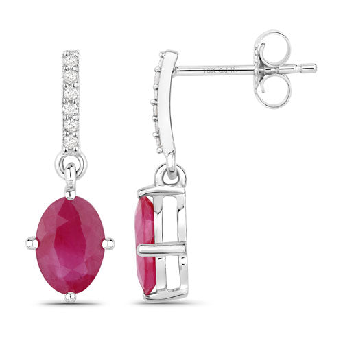 1.75 Carat Genuine Ruby and White Diamond 10K White Gold Earrings by Bids.com