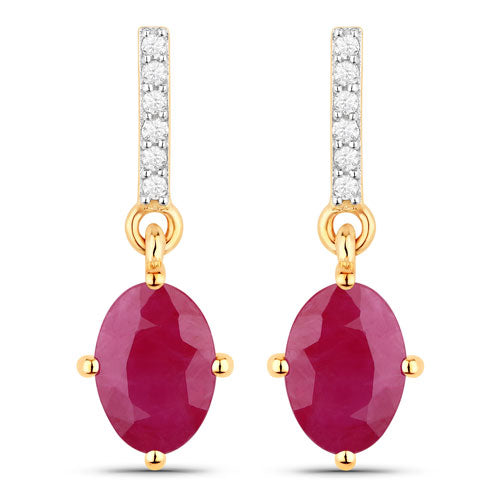 1.75 Carat Genuine Ruby and White Diamond 10K Yellow Gold Earrings by Bids.com