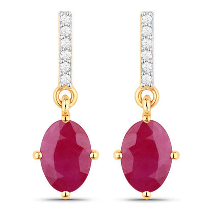 1.75 Carat Genuine Ruby and White Diamond 10K Yellow Gold Earrings by Bids.com