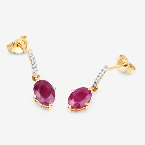 1.75 Carat Genuine Ruby and White Diamond 10K Yellow Gold Earrings by Bids.com