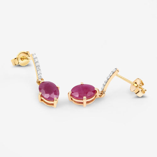 1.75 Carat Genuine Ruby and White Diamond 10K Yellow Gold Earrings by Bids.com