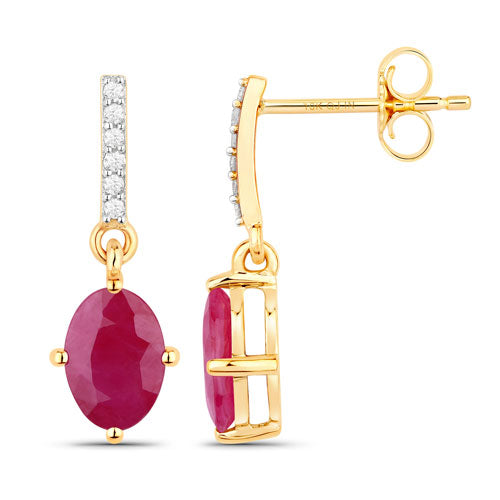 1.75 Carat Genuine Ruby and White Diamond 10K Yellow Gold Earrings by Bids.com
