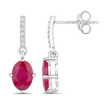 1.75 Carat Genuine Ruby and White Diamond 14K White Gold Earrings by Bids.com