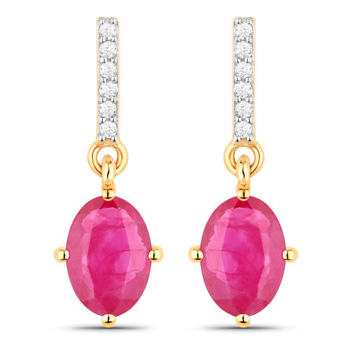 1.75 Carat Genuine Ruby and White Diamond 14K Yellow Gold Earrings by Bids.com