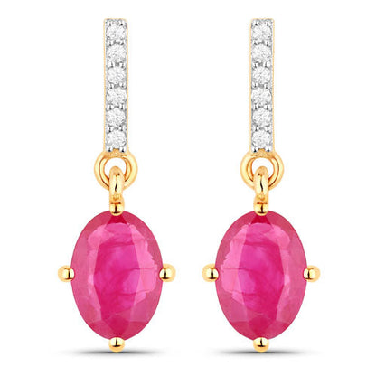 1.75 Carat Genuine Ruby and White Diamond 14K Yellow Gold Earrings by Bids.com