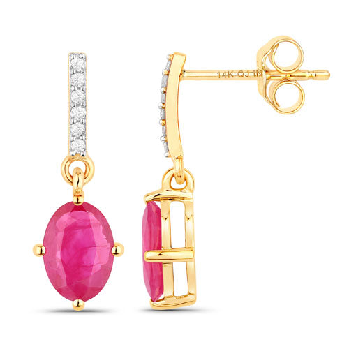 1.75 Carat Genuine Ruby and White Diamond 14K Yellow Gold Earrings by Bids.com