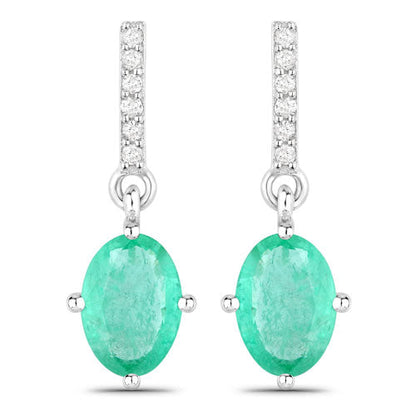 1.49 Carat Genuine Zambian Emerald and White Diamond 10K White Gold Earrings  DestGlow