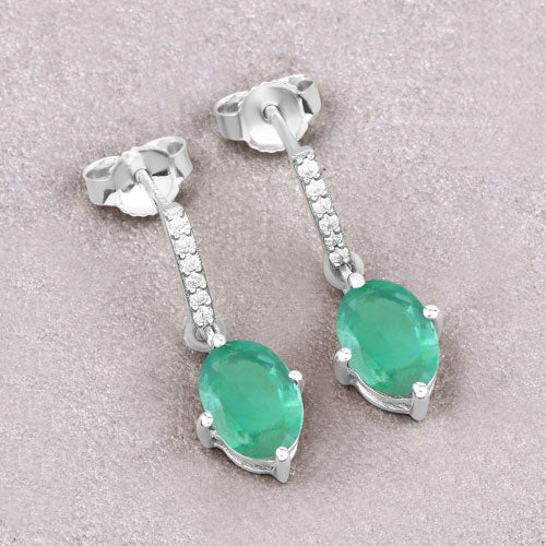 1.49 Carat Genuine Zambian Emerald and White Diamond 10K White Gold Earrings  DestGlow