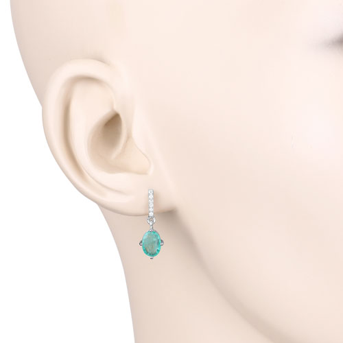 1.49 Carat Genuine Zambian Emerald and White Diamond 10K White Gold Earrings  DestGlow