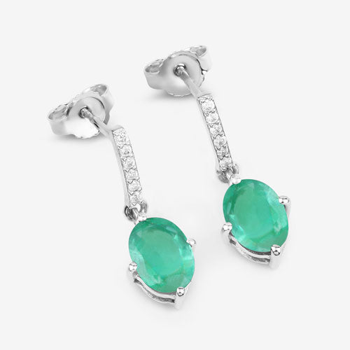 1.49 Carat Genuine Zambian Emerald and White Diamond 10K White Gold Earrings  DestGlow