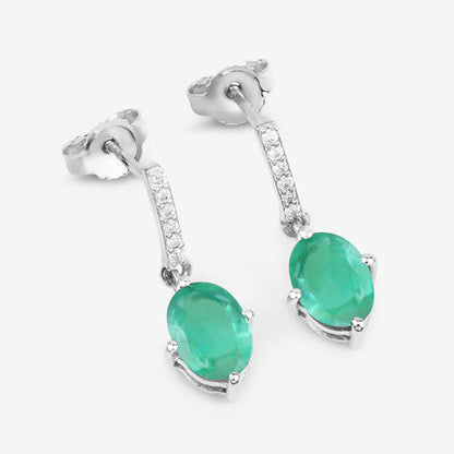 1.49 Carat Genuine Zambian Emerald and White Diamond 10K White Gold Earrings  DestGlow