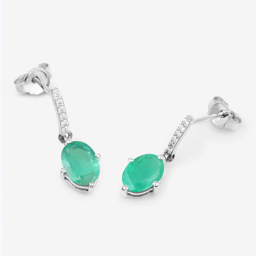 1.49 Carat Genuine Zambian Emerald and White Diamond 10K White Gold Earrings  DestGlow