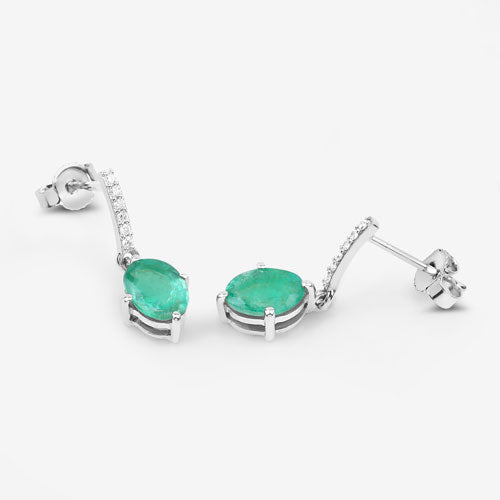 1.49 Carat Genuine Zambian Emerald and White Diamond 10K White Gold Earrings  DestGlow