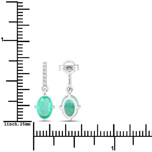 1.49 Carat Genuine Zambian Emerald and White Diamond 10K White Gold Earrings  DestGlow