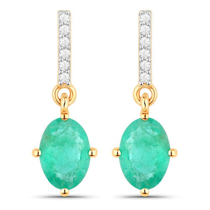 1.49 Carat Genuine Zambian Emerald and White Diamond 10K Yellow Gold Earrings by Bids.com