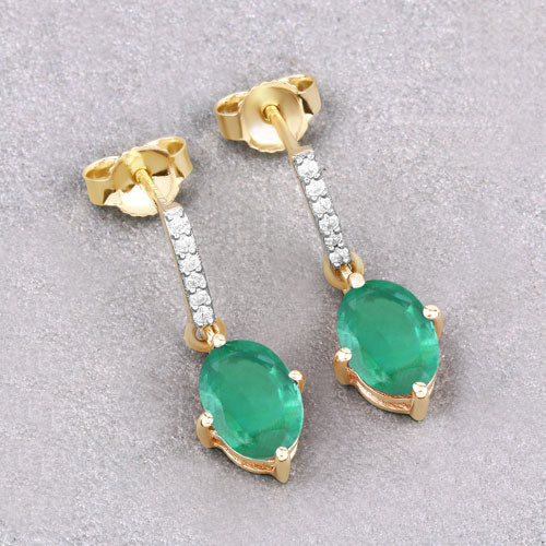 1.49 Carat Genuine Zambian Emerald and White Diamond 10K Yellow Gold Earrings by Bids.com