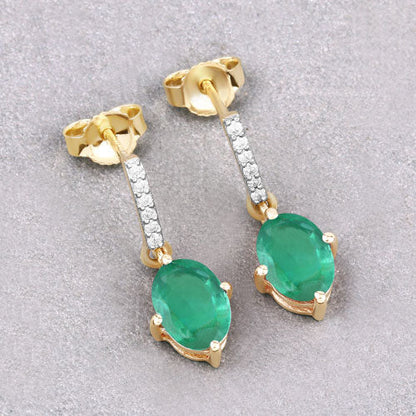 1.49 Carat Genuine Zambian Emerald and White Diamond 10K Yellow Gold Earrings by Bids.com