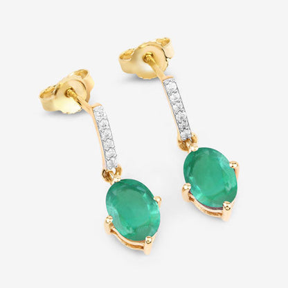 1.49 Carat Genuine Zambian Emerald and White Diamond 10K Yellow Gold Earrings by Bids.com