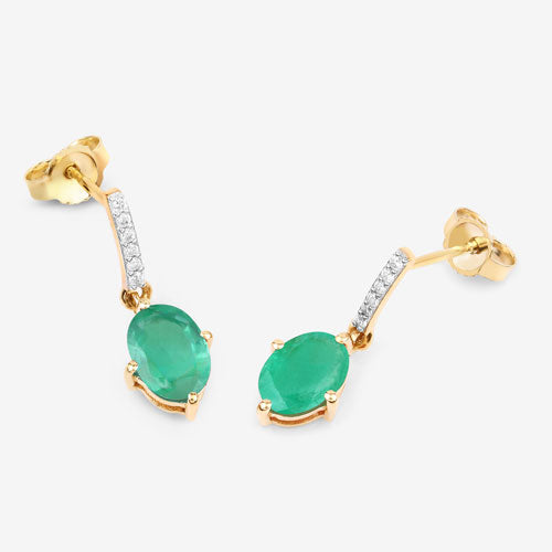 1.49 Carat Genuine Zambian Emerald and White Diamond 10K Yellow Gold Earrings by Bids.com