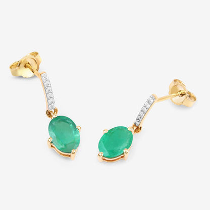 1.49 Carat Genuine Zambian Emerald and White Diamond 10K Yellow Gold Earrings by Bids.com