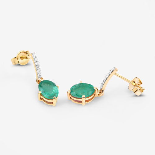 1.49 Carat Genuine Zambian Emerald and White Diamond 10K Yellow Gold Earrings by Bids.com