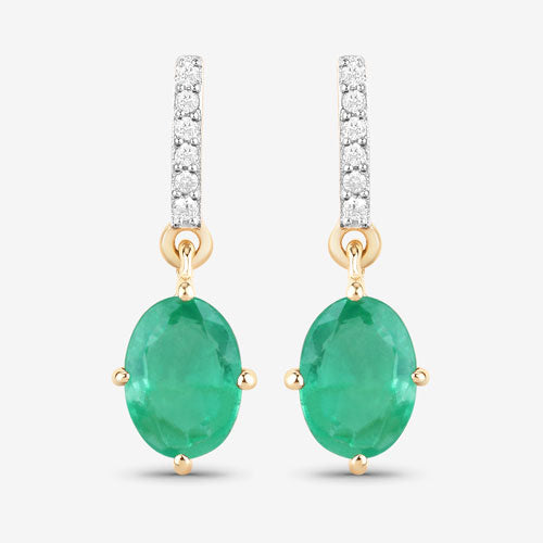 1.49 Carat Genuine Zambian Emerald and White Diamond 10K Yellow Gold Earrings by Bids.com