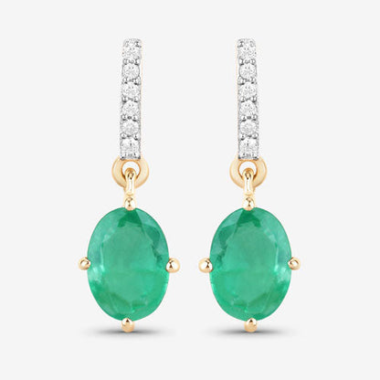 1.49 Carat Genuine Zambian Emerald and White Diamond 10K Yellow Gold Earrings by Bids.com