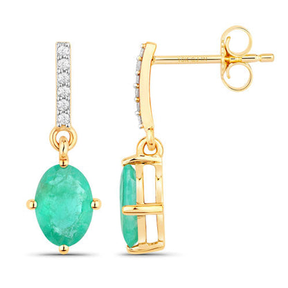 1.49 Carat Genuine Zambian Emerald and White Diamond 10K Yellow Gold Earrings by Bids.com