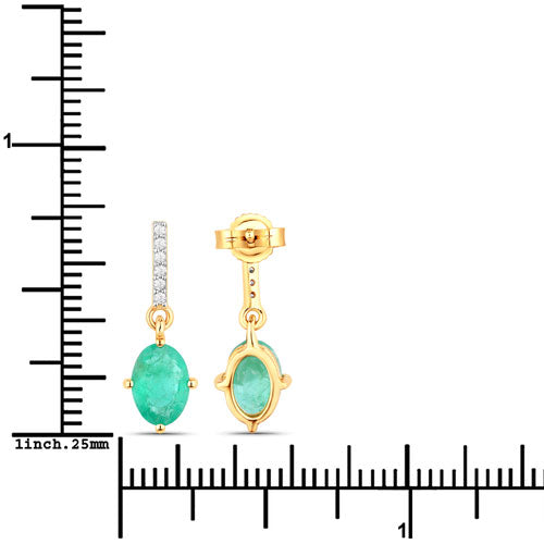 1.49 Carat Genuine Zambian Emerald and White Diamond 10K Yellow Gold Earrings by Bids.com