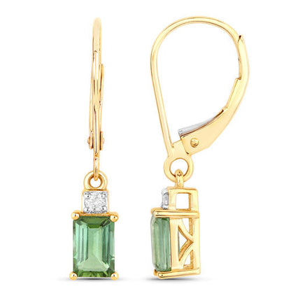 1.28 Carat Genuine Green Tourmaline and White Diamond 14K Yellow Gold Earrings  DestGlow